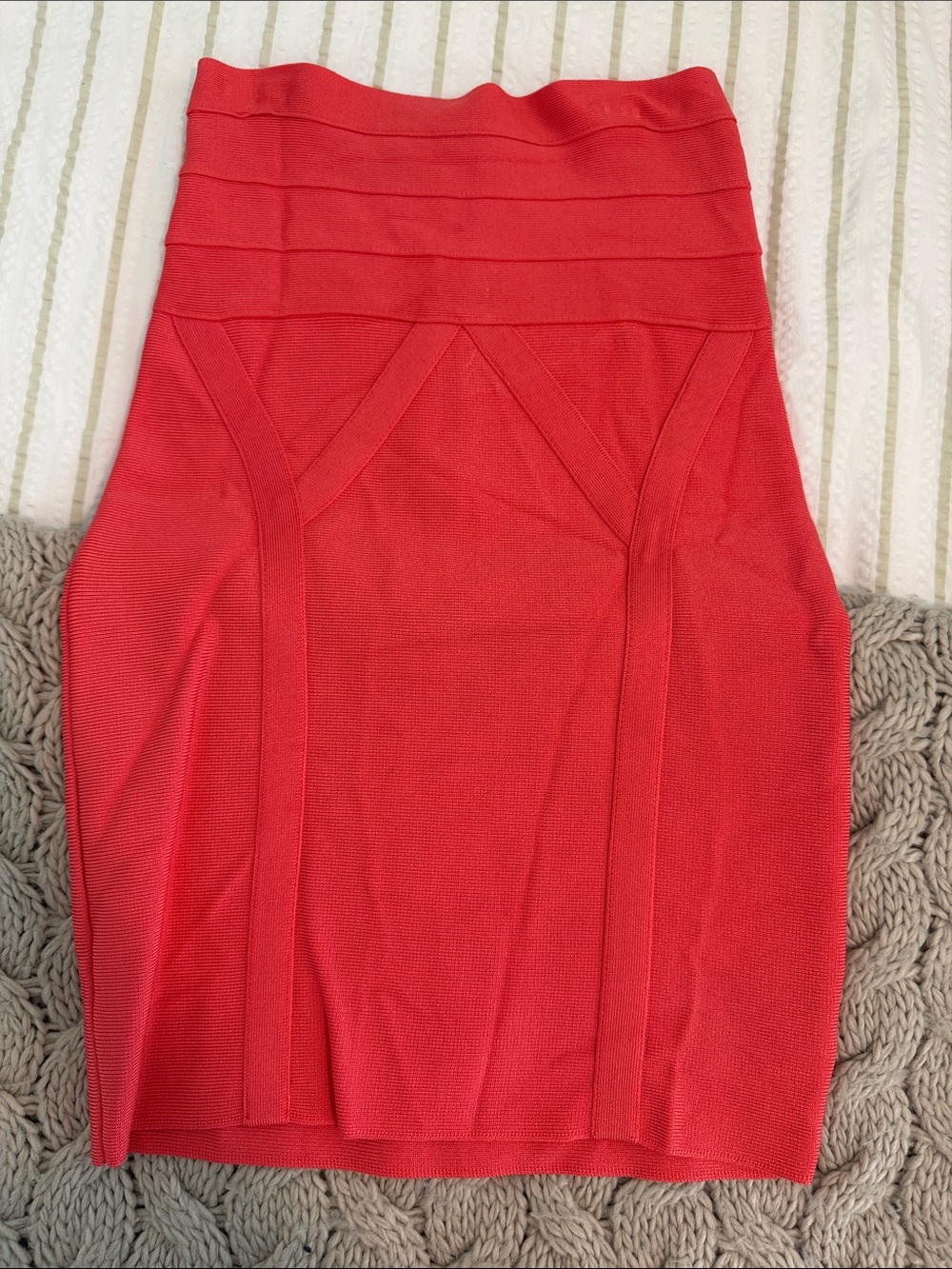 bebe Red Structured Bandage Pencil Skirt